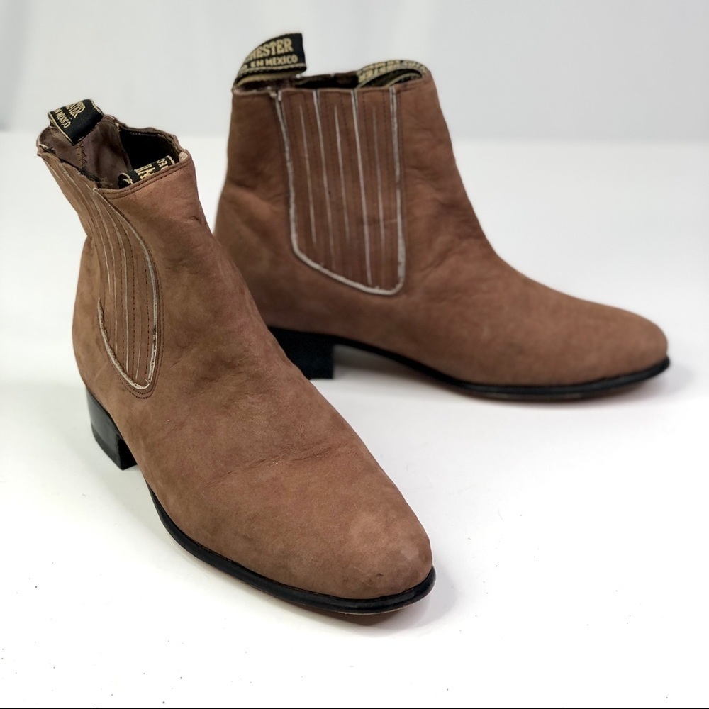 Winchester Mexican Chelsea boots light brown leather double gored pull tabs 7